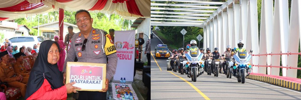 Kasat Lantas Polres Natuna AKP Erwan Tony saat menyerahkan bantuan kepada warga kurang mampu