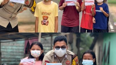 Peduli Kesehatan Anak Bangsa Bhabinkamtibmas Bagikan Masker Gratis